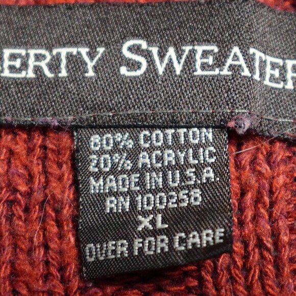 Liberty Sweater Men's XL Burgandy Knit Crew Neck Long Sleeve Vintage - Picture 4 of 8